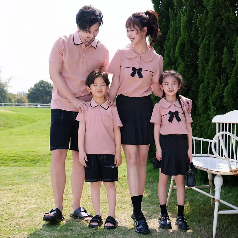 

Family Couple Matching Outfits Clothing Dad Mom Children Clothes Sets Mother Daughter Tops Skirts Korean Father Son Polo Shirts