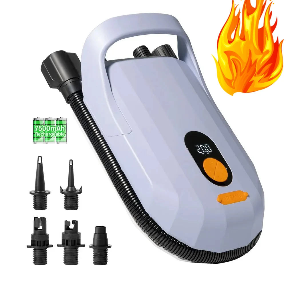 

Электрический SUP-насос 20PSI — питание от аккумулятора 7800 мАч для надувного каяка/доски для серфинга, с 5 насадками