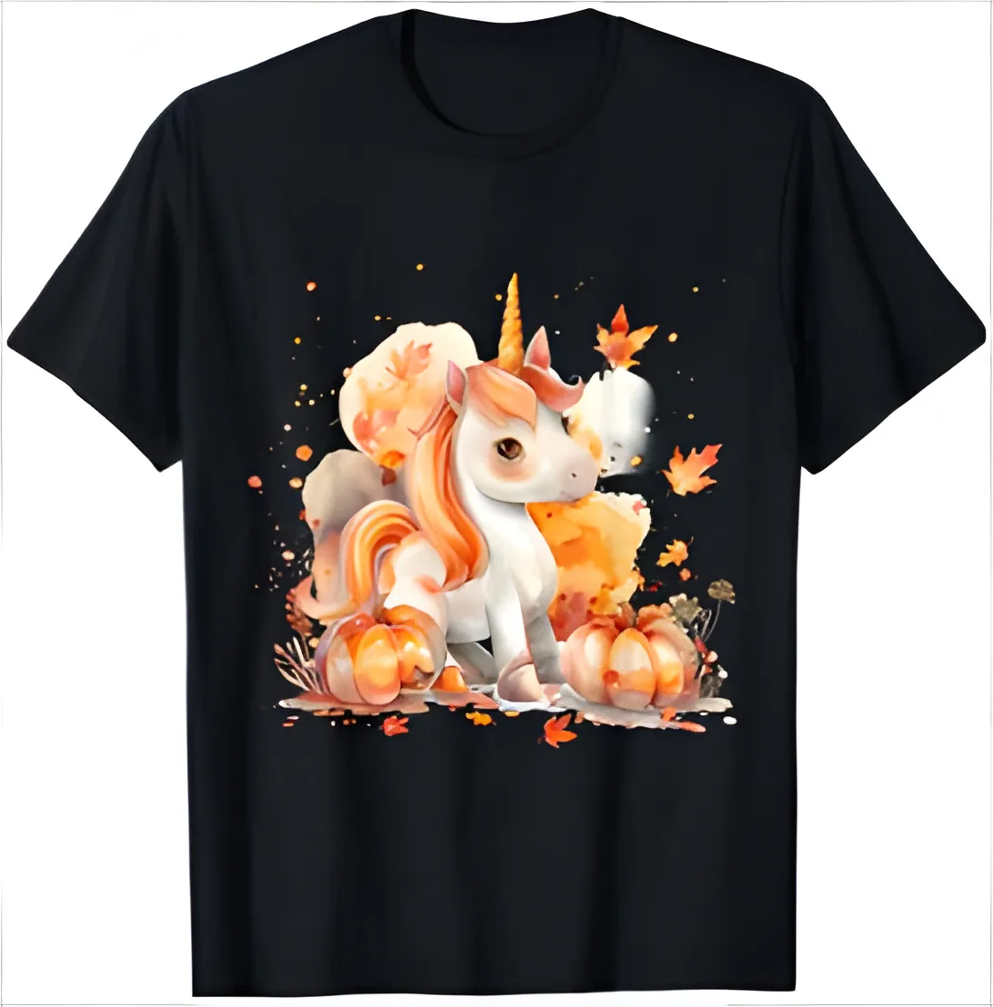 

Halloween Unicorn Pumpkin Autumn Leaves Trick Or Treat T-Shirt