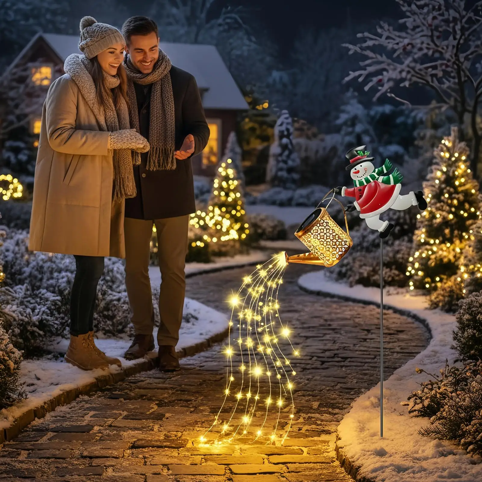 Christmas Solar Watering Can Decorative Snowman Solar Kettle Light Lawn Decorative Lantern Waterproof For Garden Yard Patio