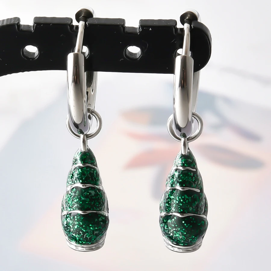 Anlaufgeschützte 316 Edelstahl-Ohrhänger mit Kaktus-, Paprika- und Hunde-Emaille-Anhängern, runde Ohrringe für Damen und Herren, Ohrschmuck, Piercing – Detail 12