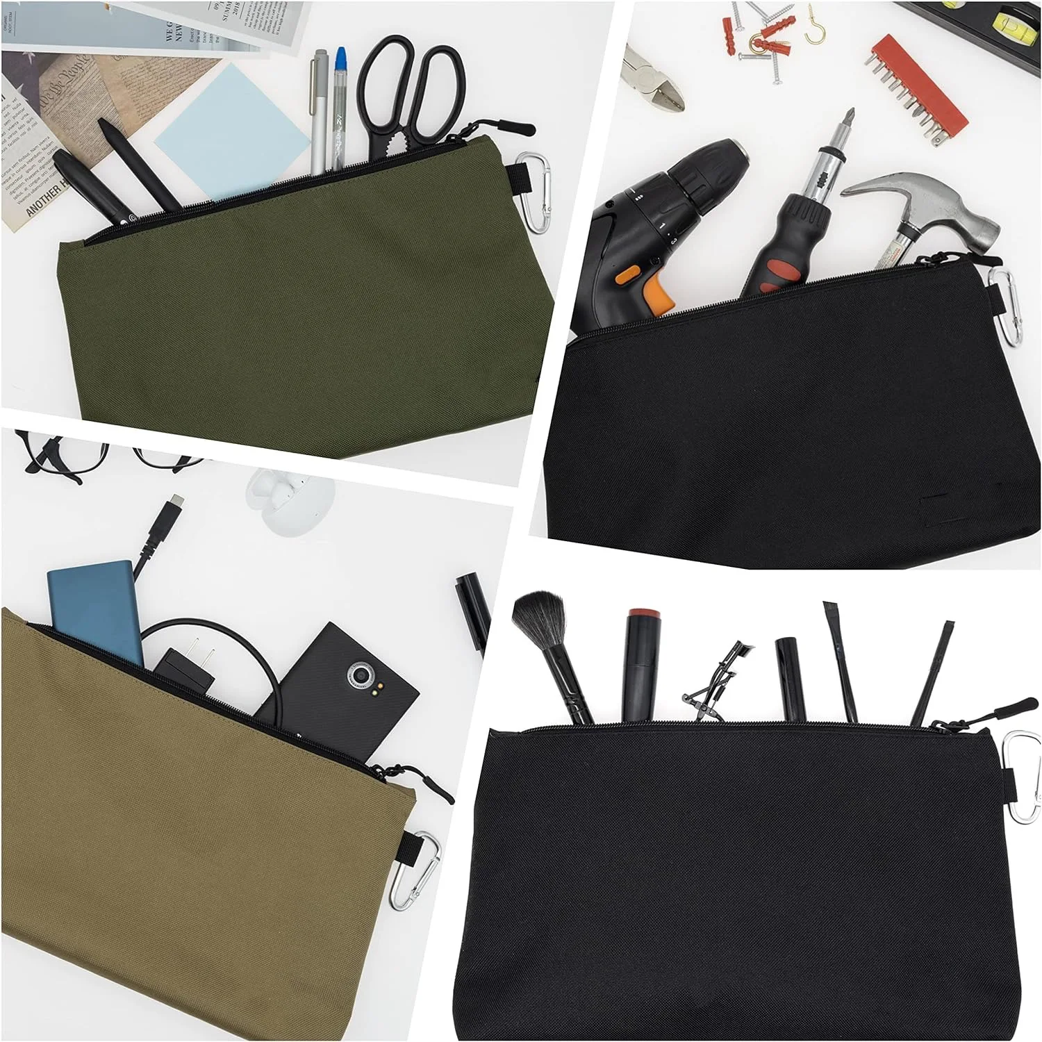 Canvas Toolkit Multifunctional Zipper Carrying Bag, with Metal Zipper for Home Tools Cosmetics Stationery Travel Supplies