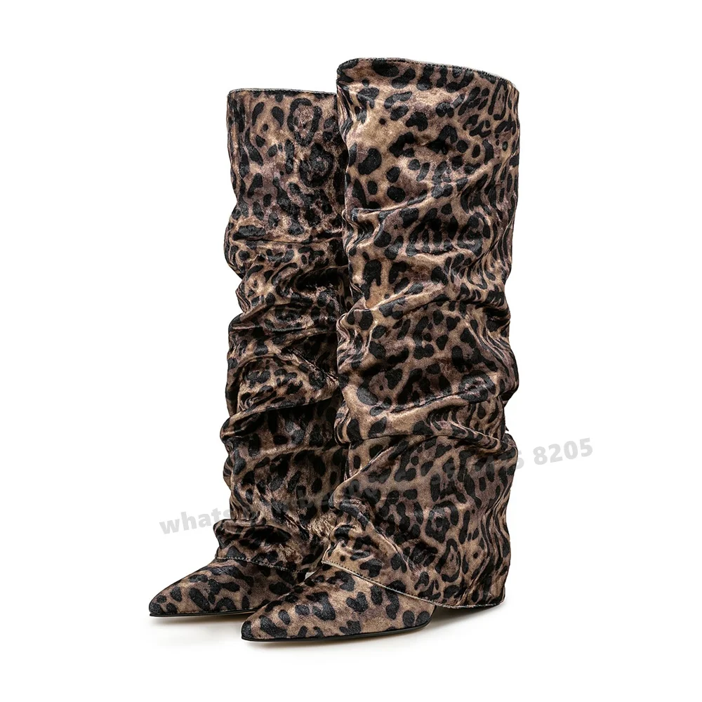 

Леопардовые сапоги до колена с острым носком, женские сапоги на шпильке, роскошные новые зимние слипоны 2025, элегантная повседневная обувь, элегантная