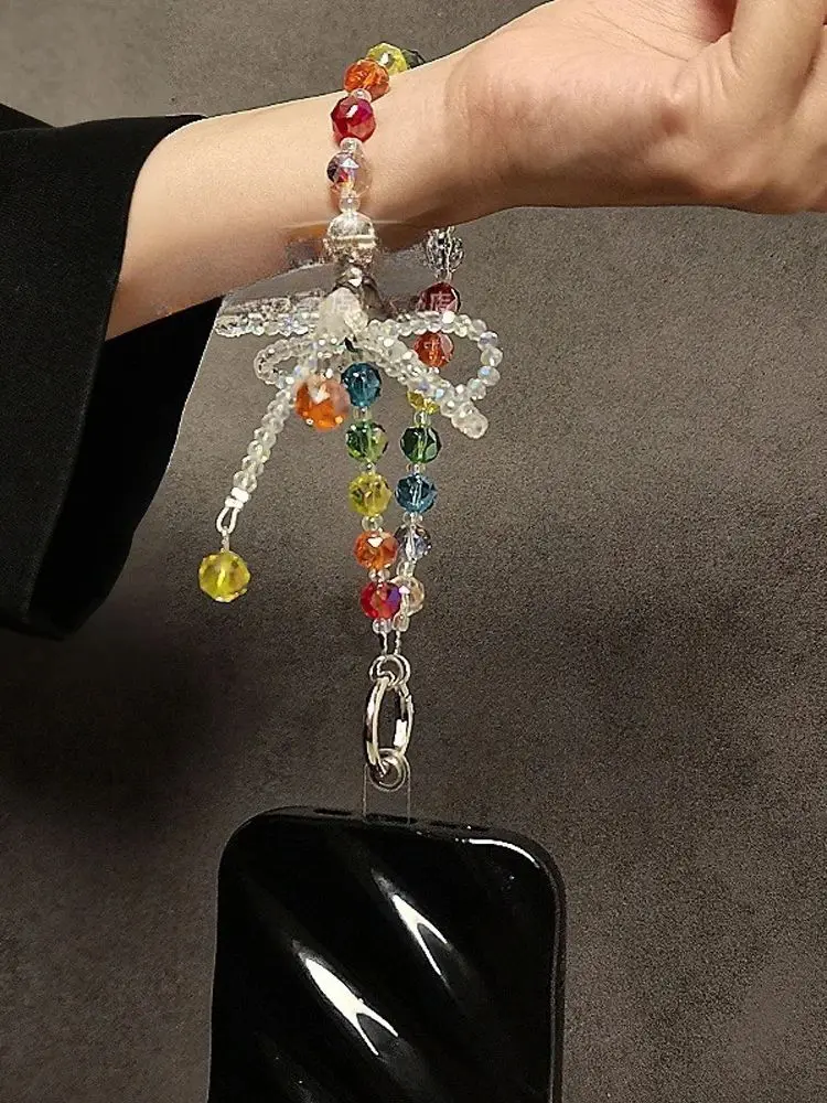 Chaîne pendentif de téléphone portable en cristal de fleur à la mode, accessoire de luxe court à main, Design coloré haut de gamme