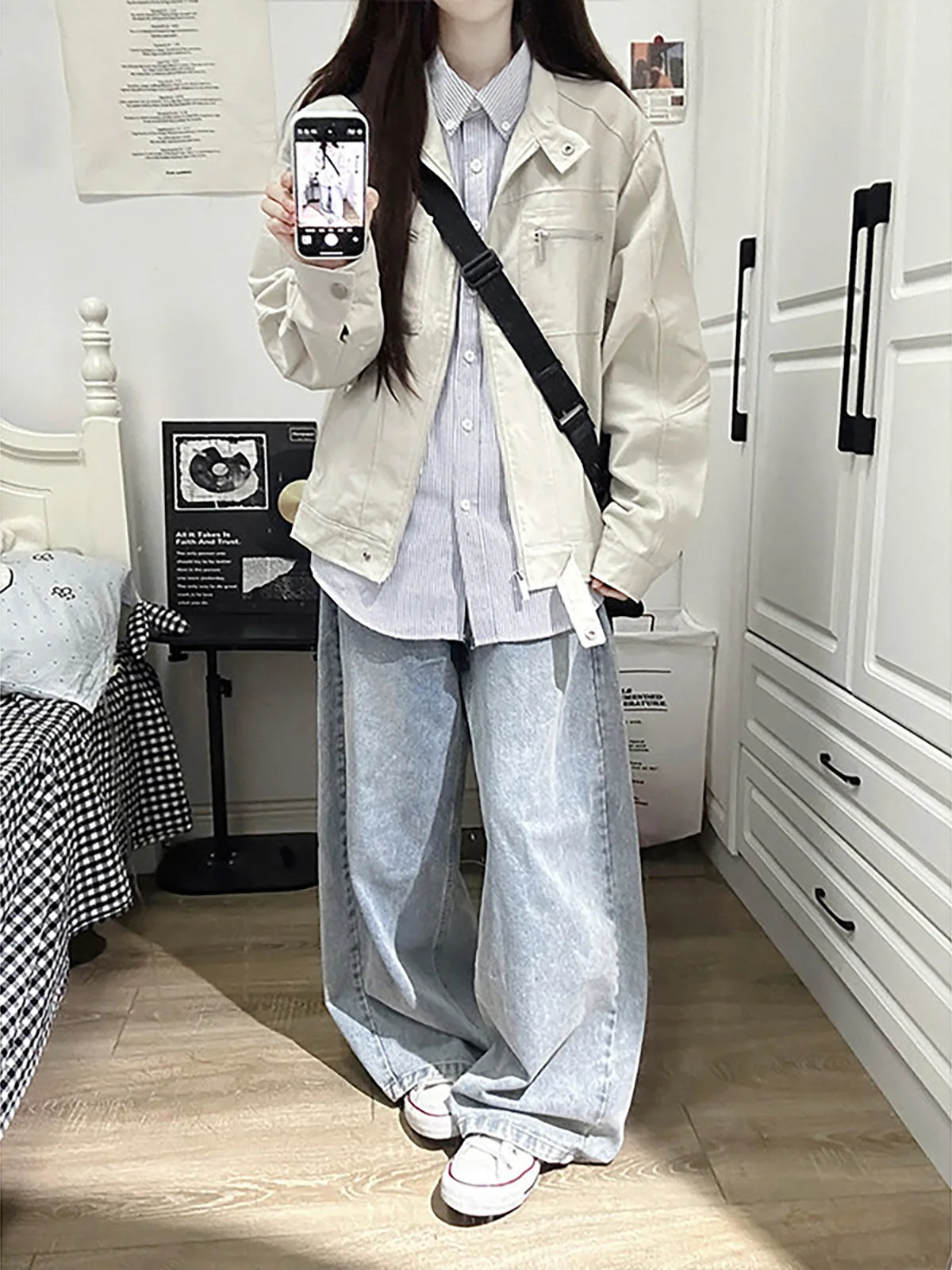 Cleanfit Khaki Harington Jacket Men's Autumn American Deconstructed Washed Stand Collar Workwear Canvas Baseball Uniform