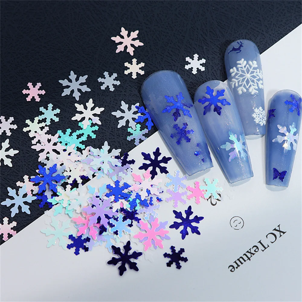 12 Siatek Kolorowych Ozdób do Paznokci w Kształcie Śnieżynek, Zimowe Dekoracje Świąteczne do Paznokci z Brokatem w Kształcie Śnieżynek, Materiały do Manicure DIY