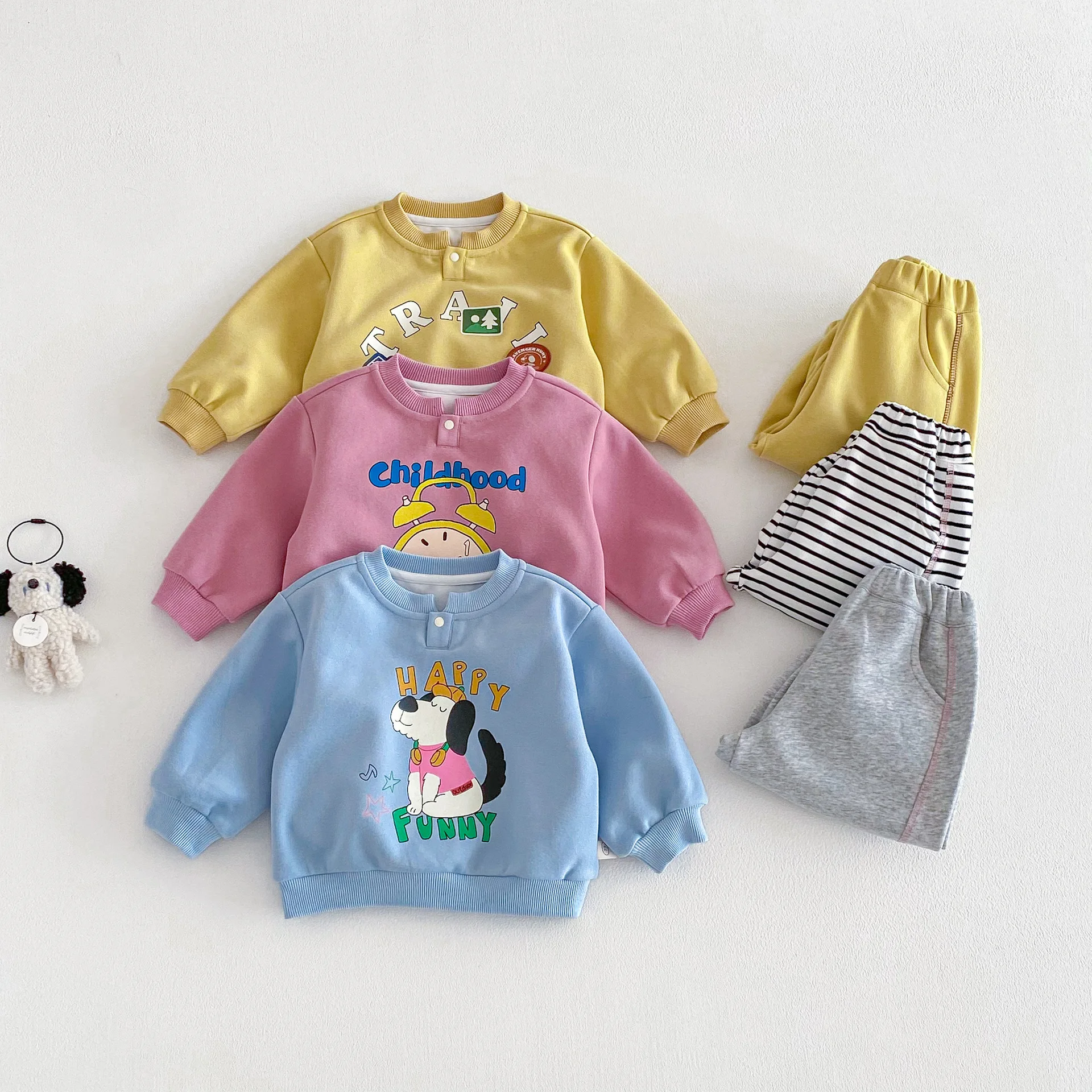 Baby Fashion Cartoon Set 2026 New Spring Boys' Letter Printed Hoodie Striped Pants Two Piece Set