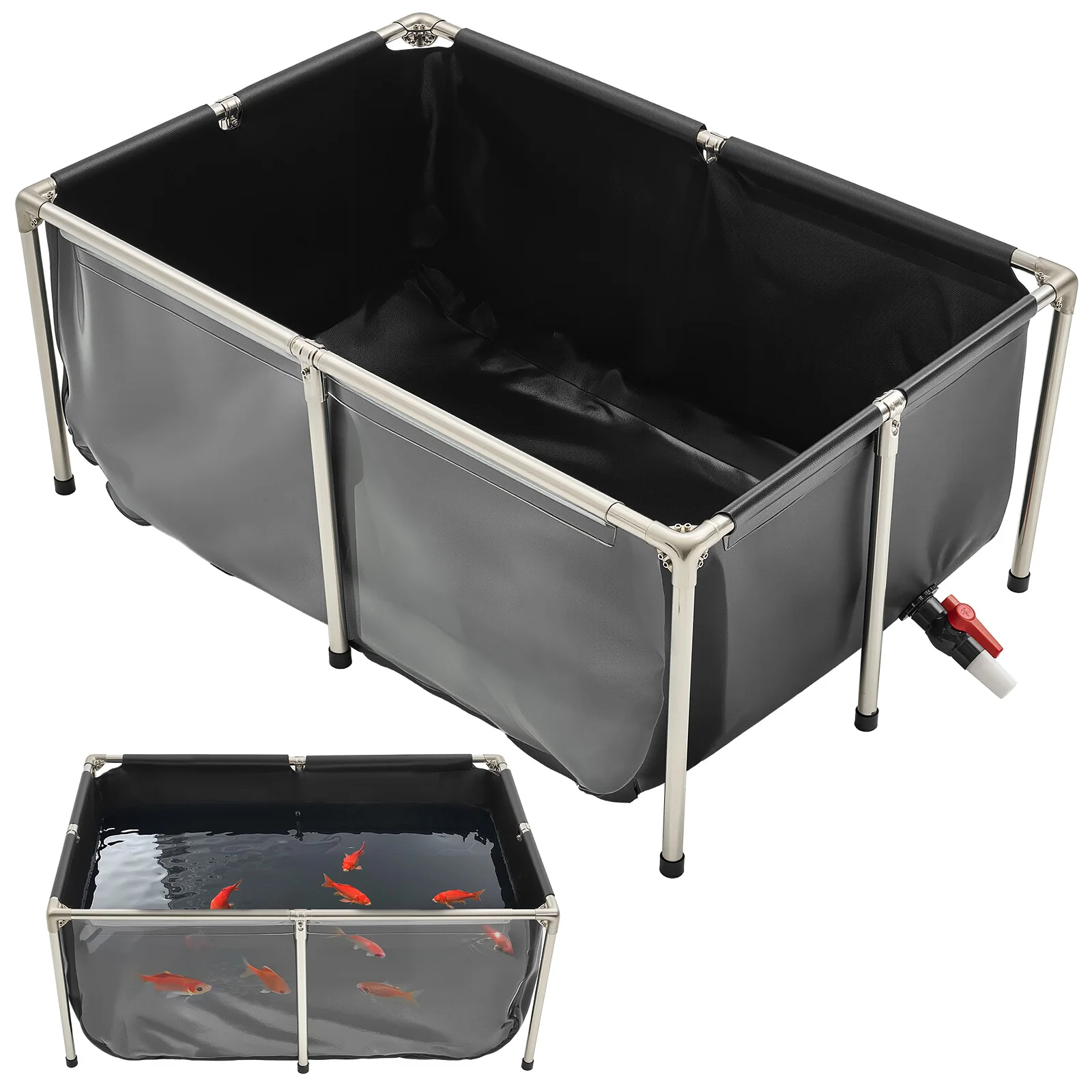 VEVOR Canvas Fish Pond 126.8Gal Fish Pond PVC Koi Tank with Clear Viewing Panel with Stainless Steel Frame for Breeding Koi