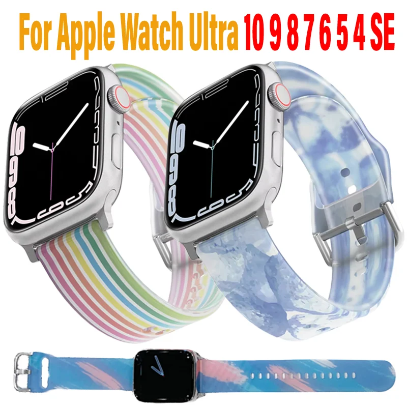 Soft Silicone Strap For Apple Watch Ultra 10 9 8 7 6 5 4 SE Colour Bracelet For iWatch 45mm 40mm 41mm 42mm 44mm 46mm 49mm Correa