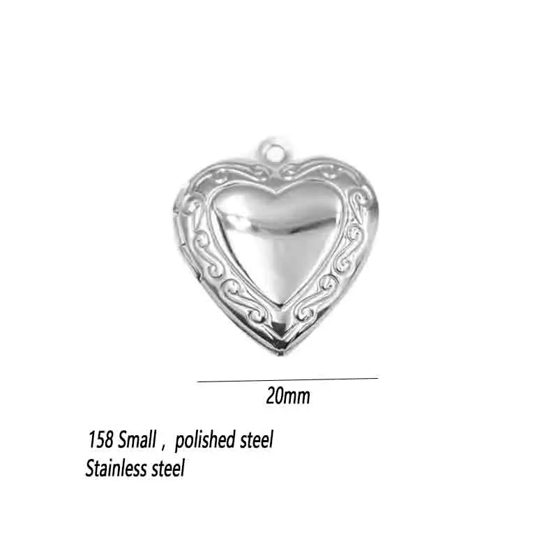 Everfast 10pc DIY 13mm 20mm 30mm Heart Locket Stainless Steel Pendant Charms Jewelry Men Women Making Family Memories Gift