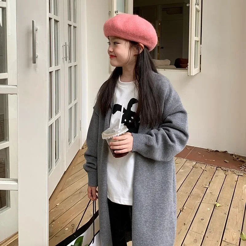 2025 Autumn New Girls Knit Cardigan Long Sleeve Oversized Sweater Coat for Kids Toddler Cozy Children's Fashion Outerwear