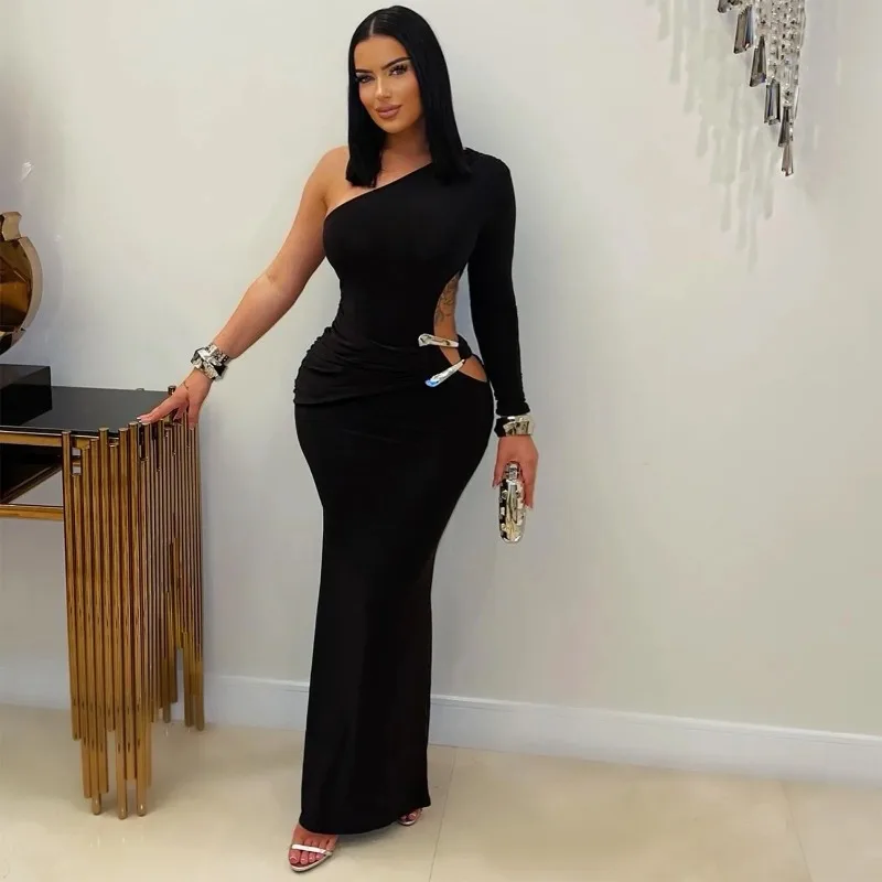 

KEXU Full Sleeve Stacked Hollow Out Bodycon Long Dress 2025 Women Fall Evening Birthday Night Party Vestidos Sexy Dresses