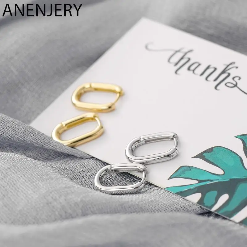 ANENJERY Geometric Oval Hoop Earring Prevent Allergy Small Gold Color Earrings For Women Jewelry Gifts