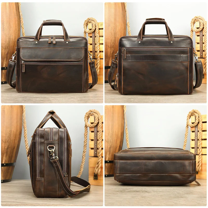 Wild Horse Leather Men's Briefcase High-End Top-grain Cowhide Handbag Men's Wild Horse Leather Briefcase Collection