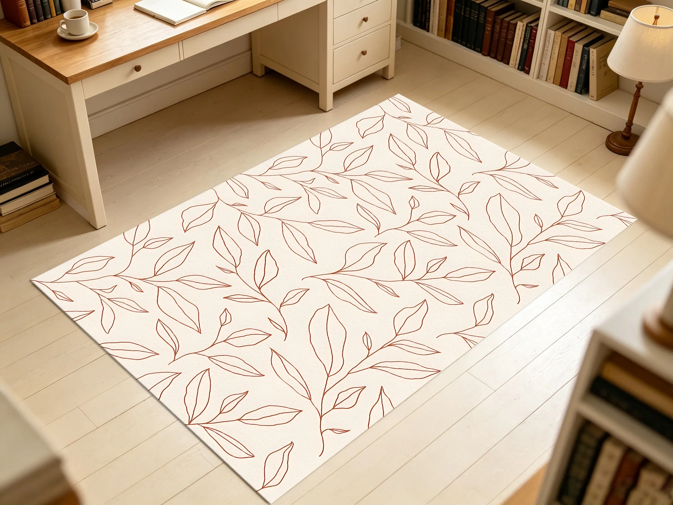 2D Large Rug, Simple Branch & Leaf Line Drawing, Refreshing Soothing Style, Living Room & Bedroom 5