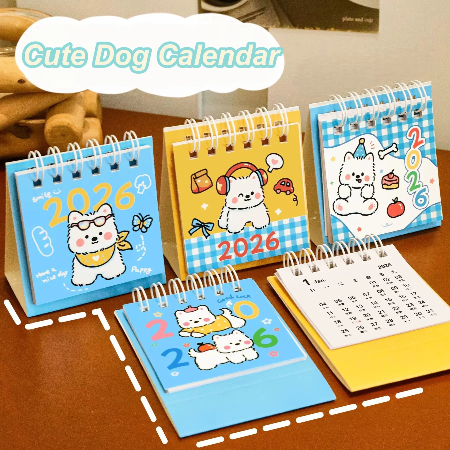 

Мини-календарь с милым щенком 2026 2025, японские корейские канцелярские принадлежности, небольшой настольный календарь, список дел, контрольный планировщик, календарь с расписанием