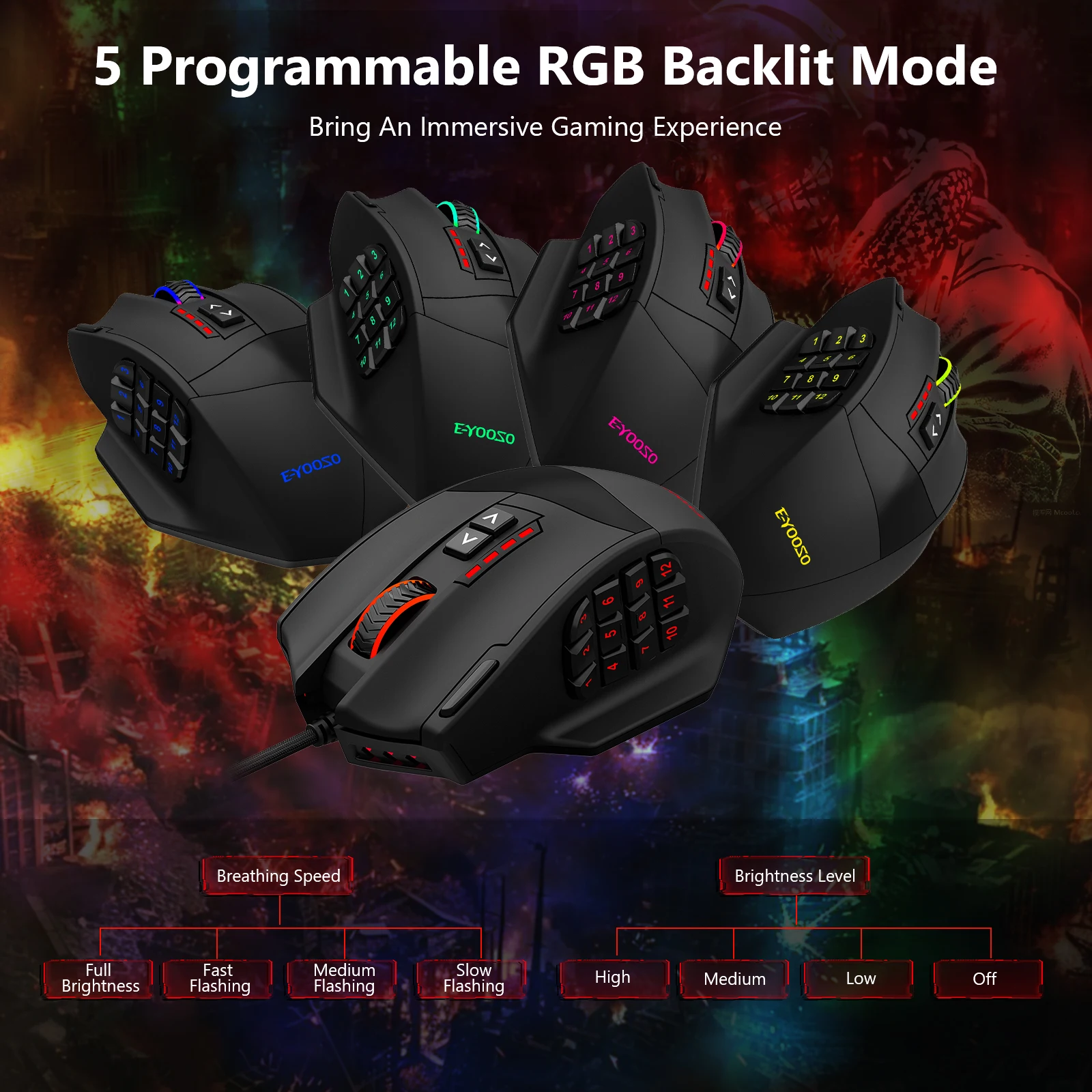 Wired Gaming Mouse with 18 Programmable Buttons, 16400 DPI, RGB Backlit, Ergonomic Gaming Mouse, Weight Tuning, for PC Laptop
