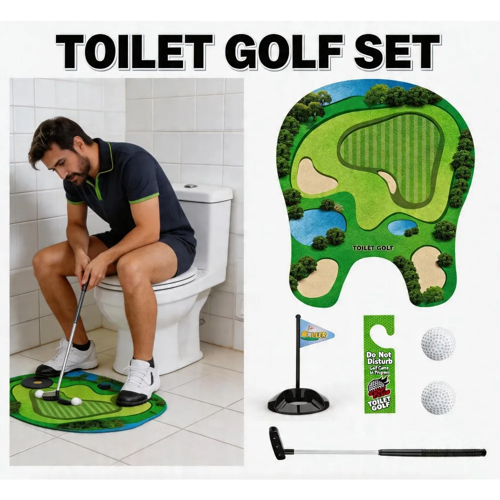 

Toilet Golf Balls Game Set Mini Indoor Putting Green Toy Funny Bathroom Golf Entertainment Cool Gift for Dad Boyfriend Golf Fans