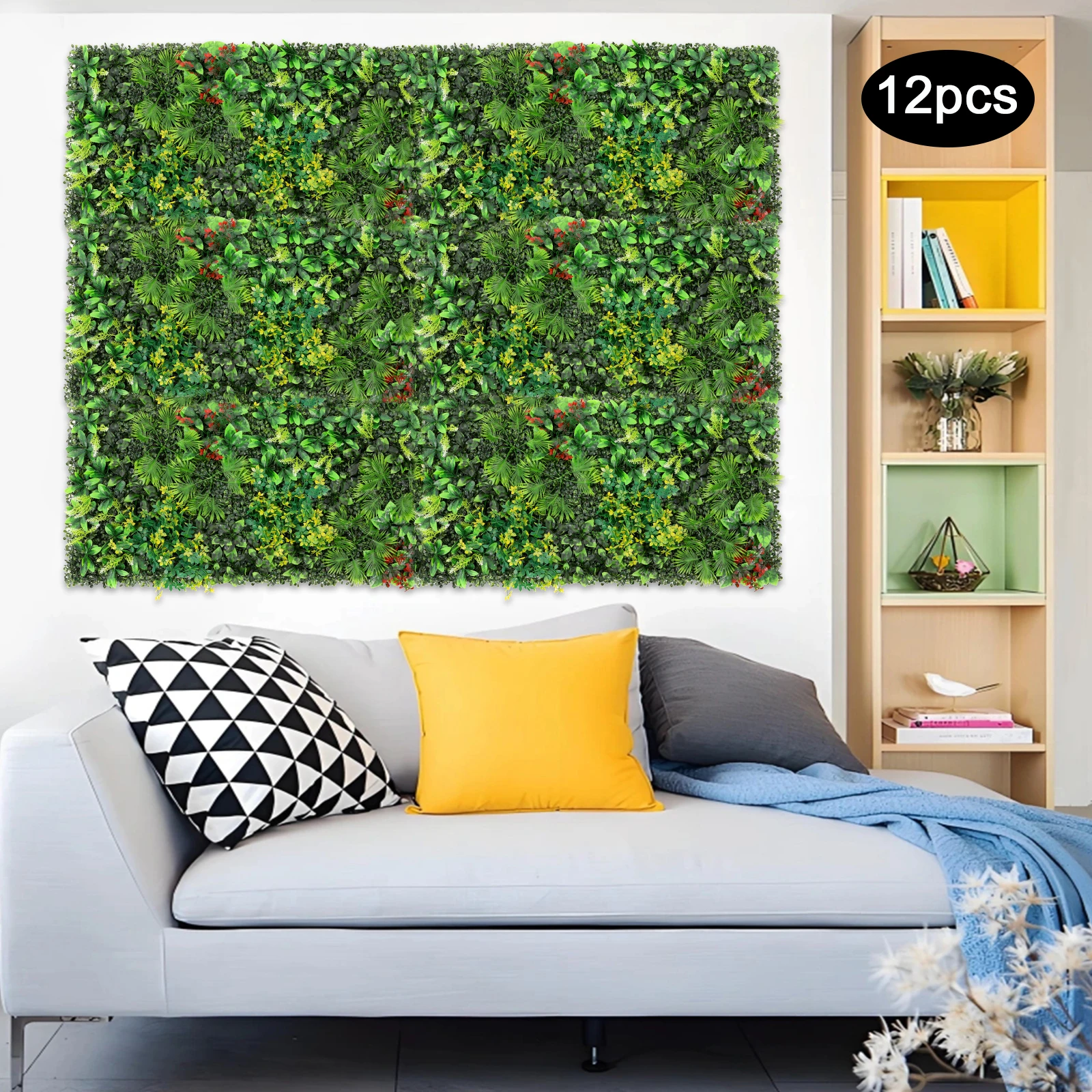 12Pcs Grass Wall Panels, Greenery Backdrop Wall Panels, Artificial Grass Panels ,50x50 Artificial Plants – Mixed Greenery And Grass