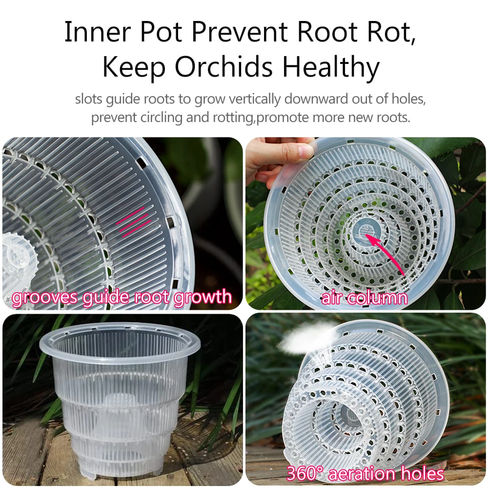 Meshpot klare Plastik Orchideen töpfe mit Löchern und Untertassen zum Umtopfen kleiner Orchideen Pflanzer Wurzel kontrolle Orchidee transparenten Topf – Detail 7