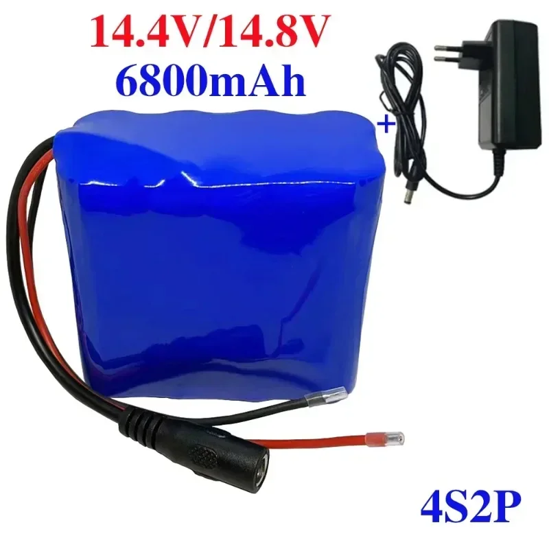 14.8V/14.4V 6.8AH 18650 Lithium Battery Pack 4S2P 6800mAh Built-in 10A BMS for Bluetooth Speakers and Night Fishing Lights