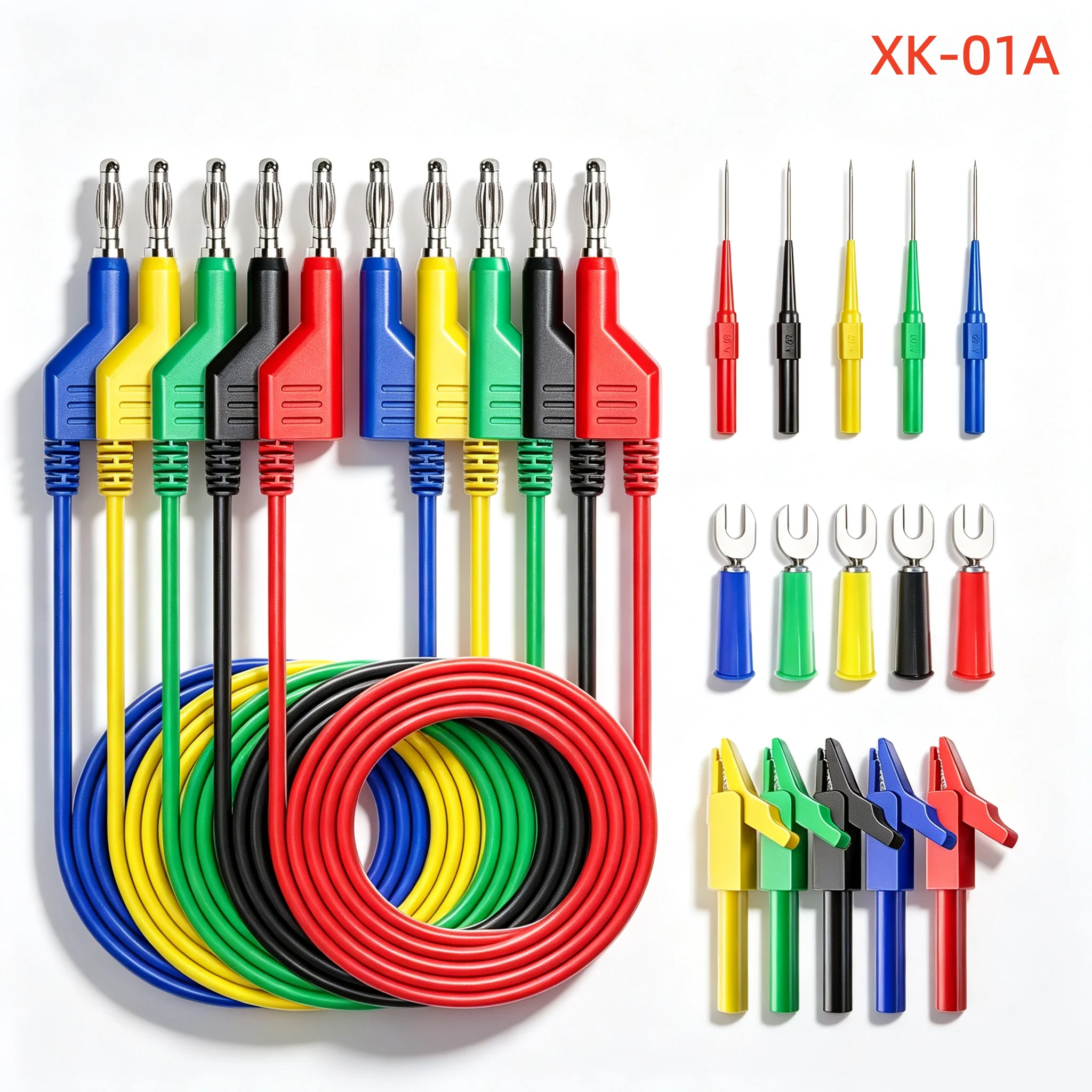 Doppelte 4-mm-Testleitungen mit stapelbaren Bananensteckern und Krokodilklemmen, Bananenbuchse, 100 cm Multimeterkabel – Detail 2