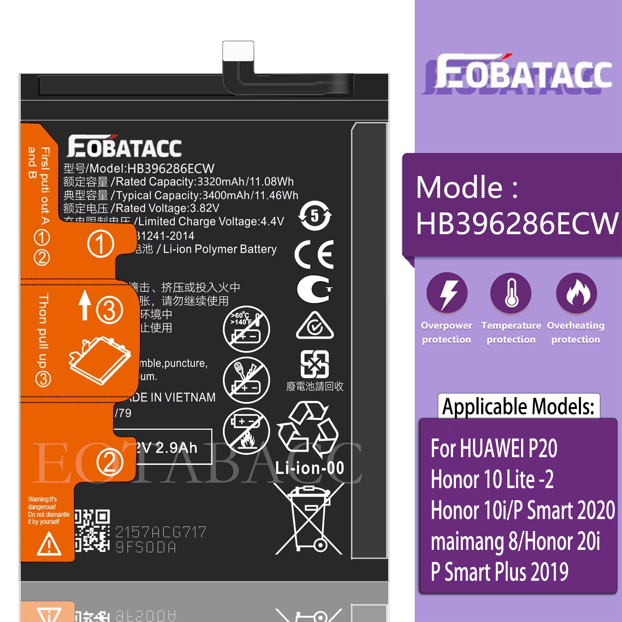 EOTABACC 100% New Original Battery HB396286ECW For HUAWEI P20/Honor 10 Lite -2  /Honor 10i/P Smart Plus 2019 Battery +Tools