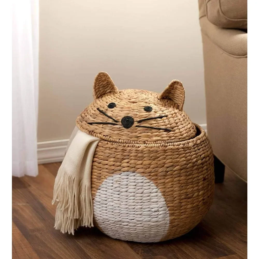 

Woven Cat-Shaped Storage Basket with Lid - 15.75 dia. x 15.75 H