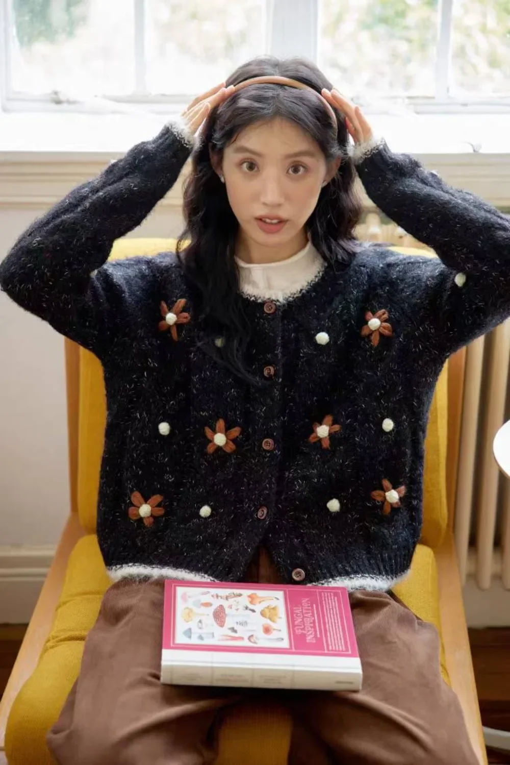 Cardigan coréen brodé de qualité supérieure, pull Simple en tricot ample assorti avec tout, imprimé doux, pour dame de bureau, tricoté minoritaire