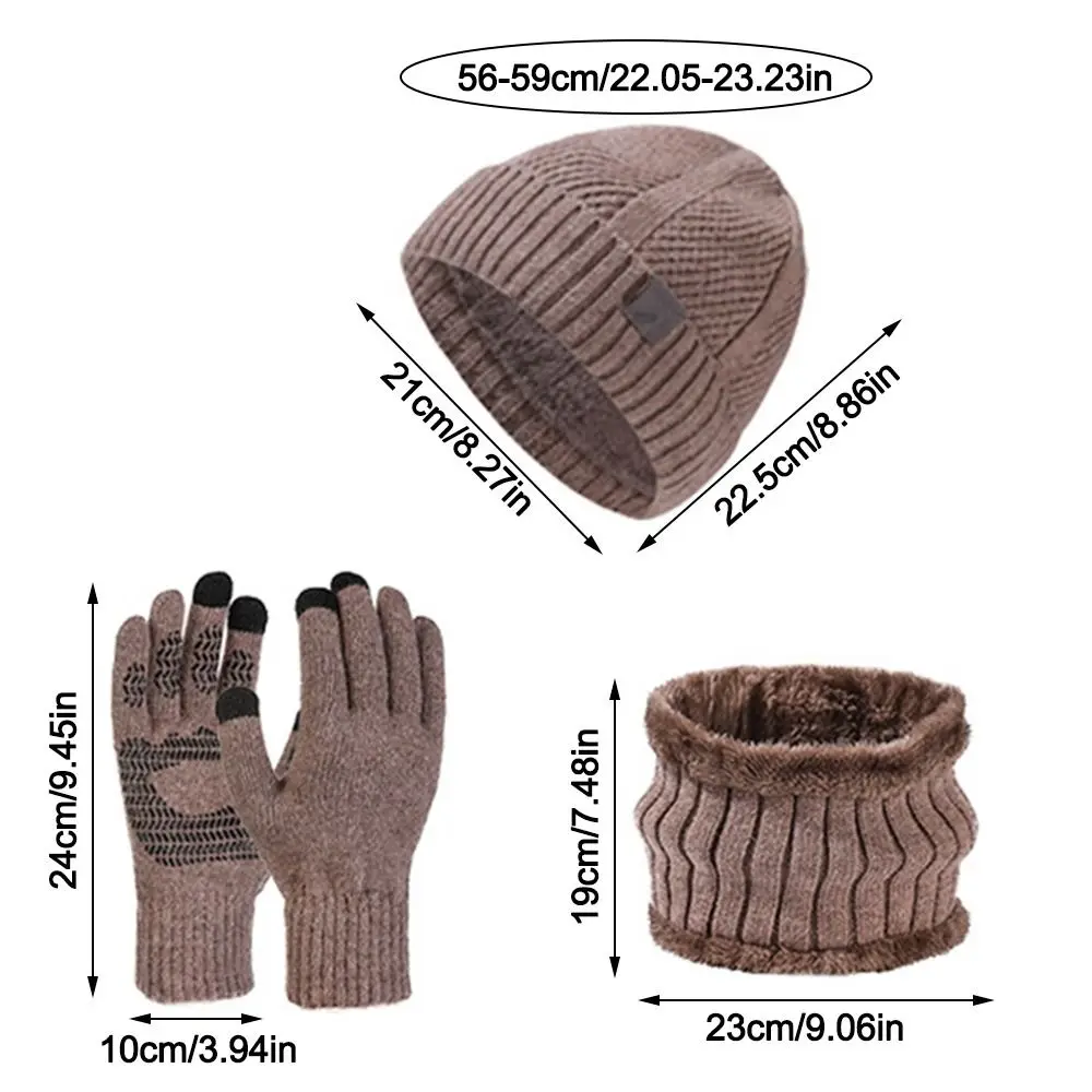 3Pcs/Set Set Topi, Syal, dan Sarung Tangan Musim Dingin yang Hangat, Berlapis Tebal, Rajutan, Set Beanie Snood, Syal Elastis Lembut, Penghangat Leher, Cocok untuk Pria