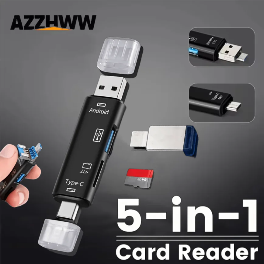 5 in 1 Multifunctional OTG Card Reader USB 2.0 Type C USB Micro USB SD TF Memory Card Reader for Android Computer Card Reader