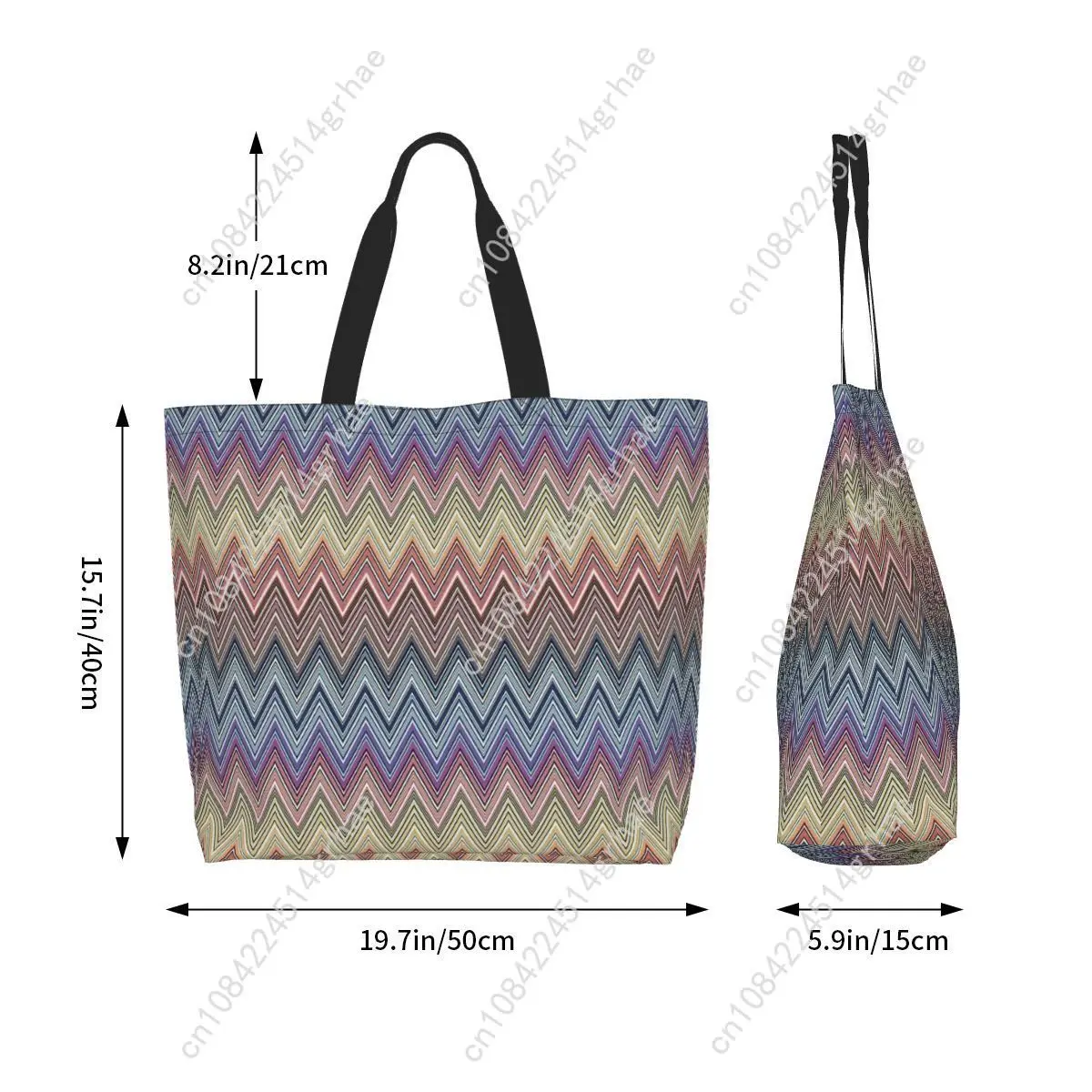 Picture 6: Custom Colorful Home Zig Zag Pattern Shopping Tote Bag Recycling Bohemian Geometric Zigzag Canvas Groceries Shoulder Shopper Bag