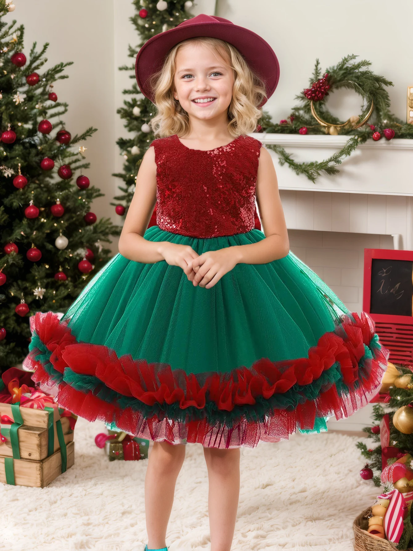 New Years Baby Girls\' Christmas Dress Elegant Sequins Big Bow Princess Party Wedding Dresses Lace Tutu Children Kids Clothing