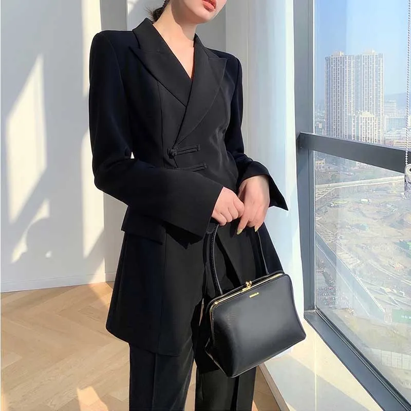 Allingentle Women's Pantsuit 2 Piece Suit Elegant Frog Button Blazer & Pants for Casual Office Customize