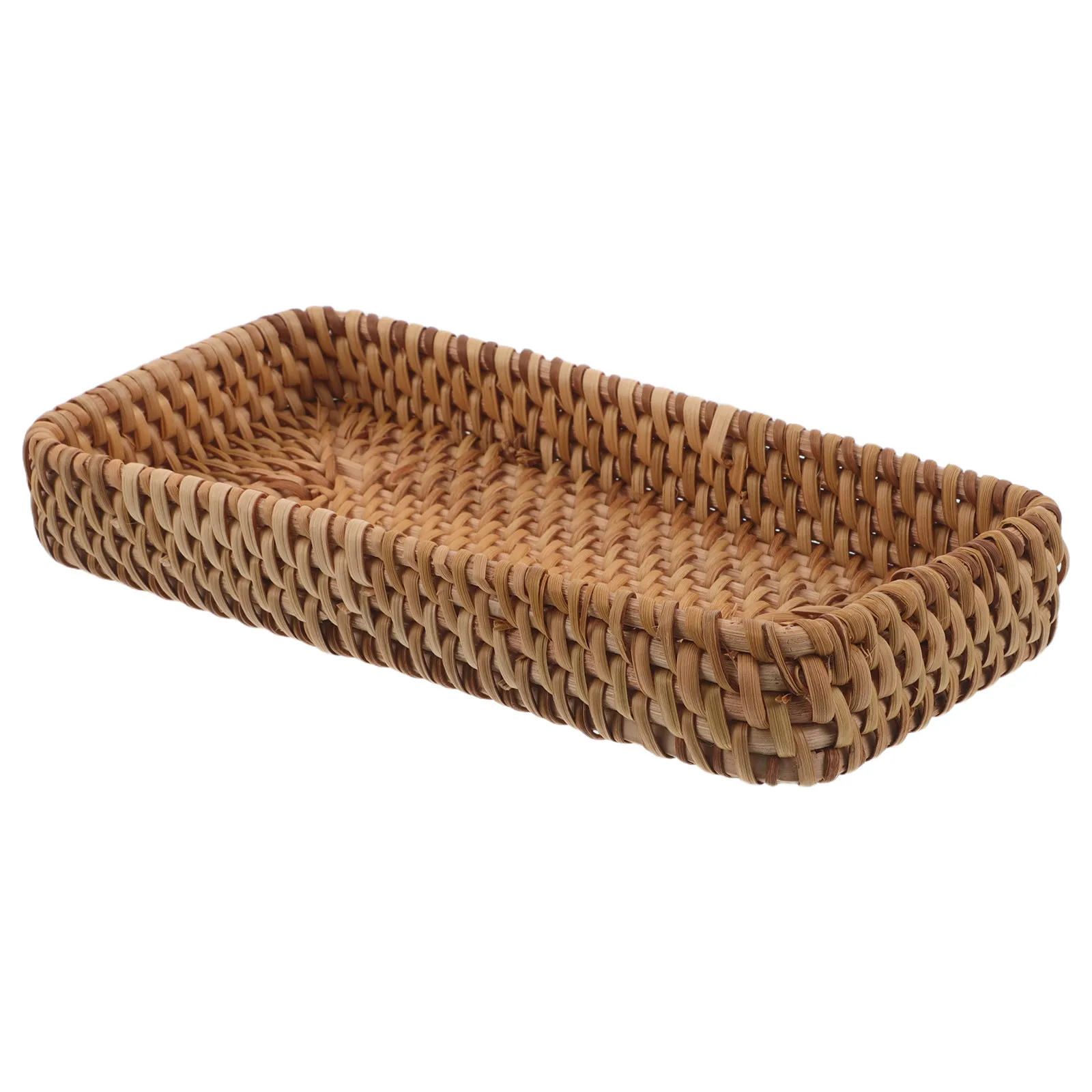 Small Rattan Tray for Bathroom Counter 8x4 Inch Rectangular Woven Vanity Tray Organizing Toiletries Makeup Keys Breakfast