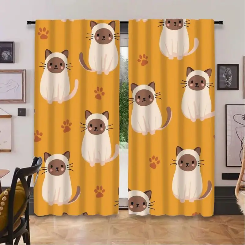 Cute cat paw print pattern printed curtains, with a pole bag design, suitable for use in bedrooms, living rooms and offices