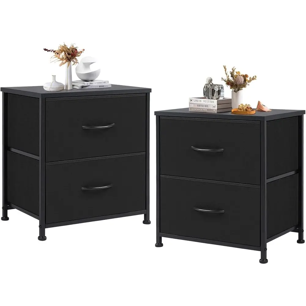 

2-Piece Nightstand Set, Compact Dresser with Fabric Drawers, Bedroom Storage Furniture for Kids, 25 Inch Tall, Ideal for Dorms a