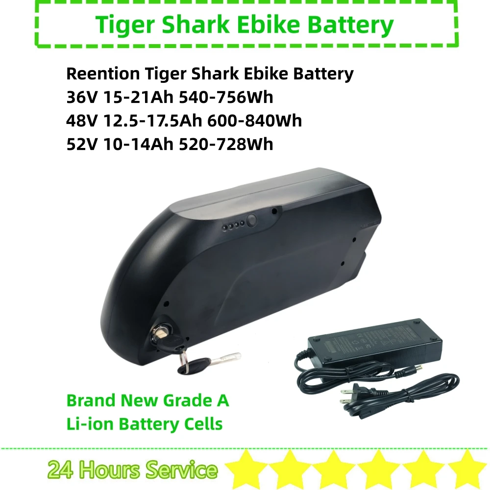 

Reention Tiger Shark Down Tube EBike Battery 36v 15Ah 18Ah 20Ah 21Ah 48V 13Ah 15Ah 17.5Ah 52V 14Ah for Agm GT250 Fatbike Battery