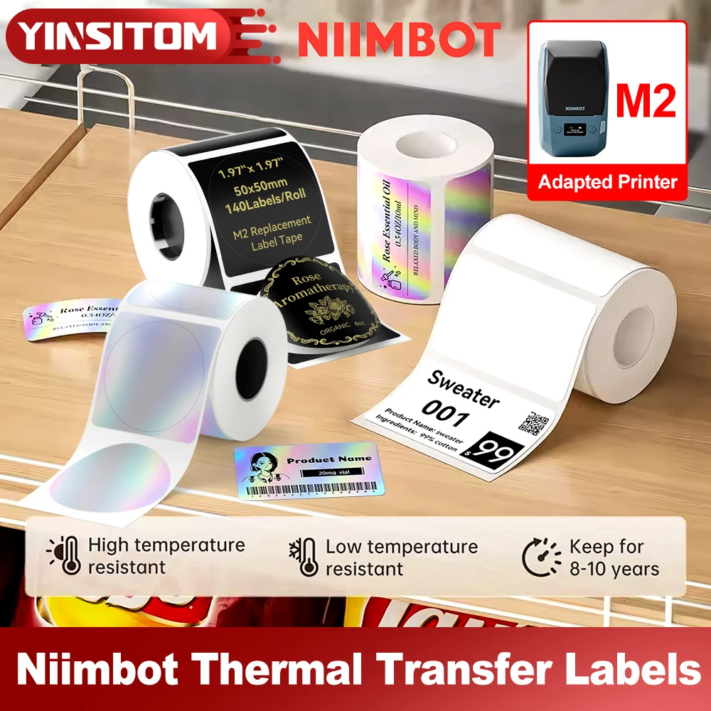 NIIMBOT M2 M3 Thermal Transfer Label Paper Rolls Ribbons for Label Printer Long Storage Time for Businesses Cosmetics Vitamins