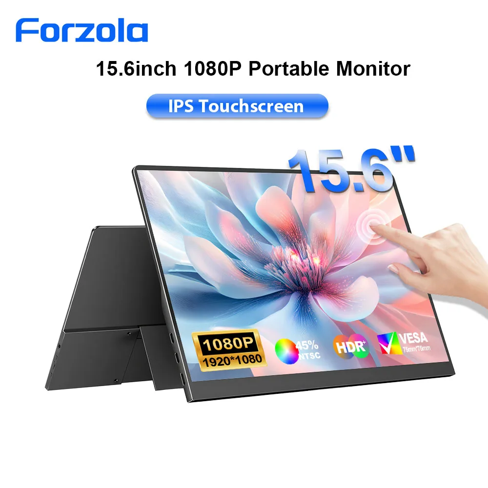 FORZOLA 15.6inch 1920x1080P Portable Monitor  IPS Mobile Display Extend Touchscreen USBC Mini HDMI HDR 16:9 For Mac PS 4 5 Xbox
