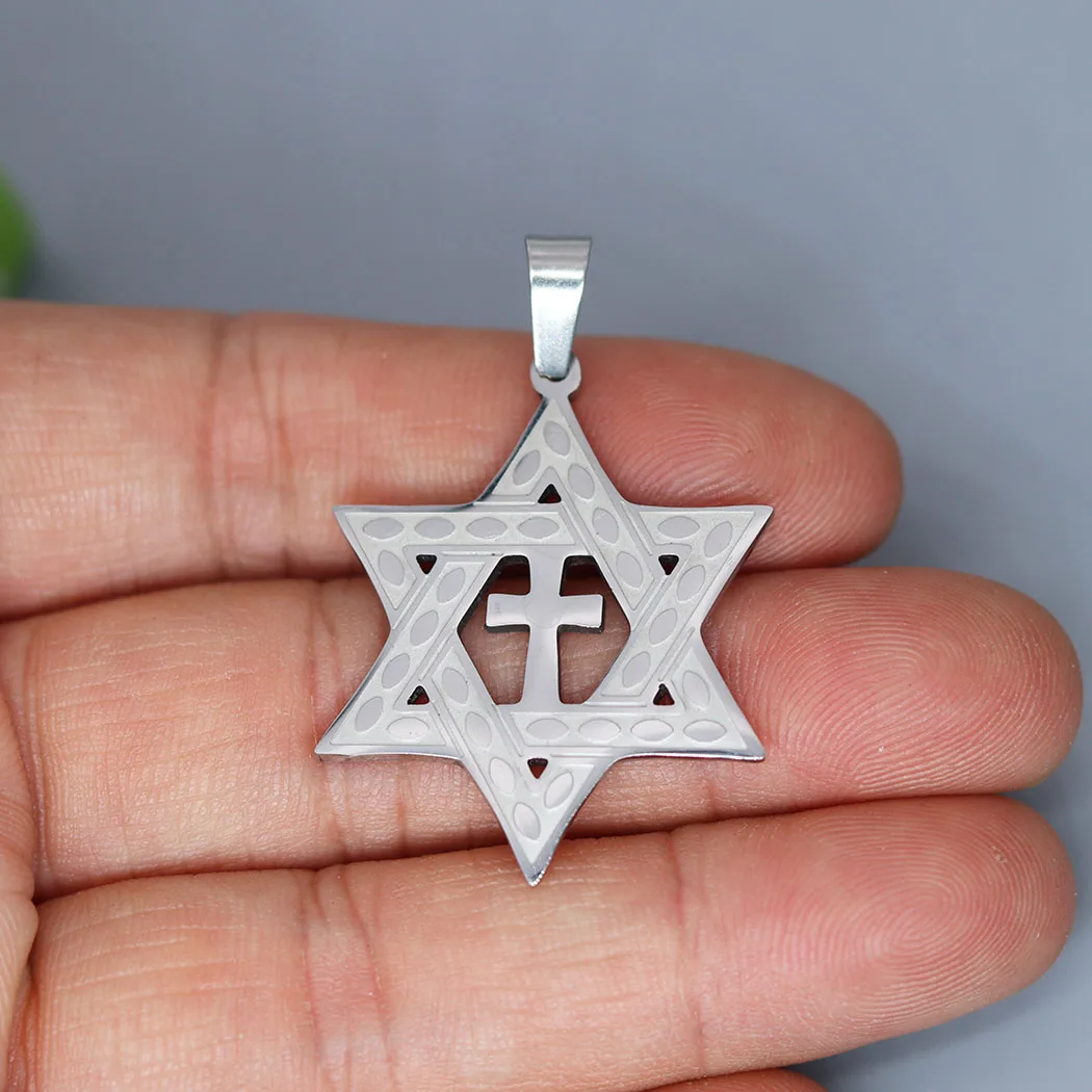 2Pcs/lot Christian Star Of David Cross Charm For Necklace Bracelets Jewelry Crafts Making Handmade Stainless Steel Charm