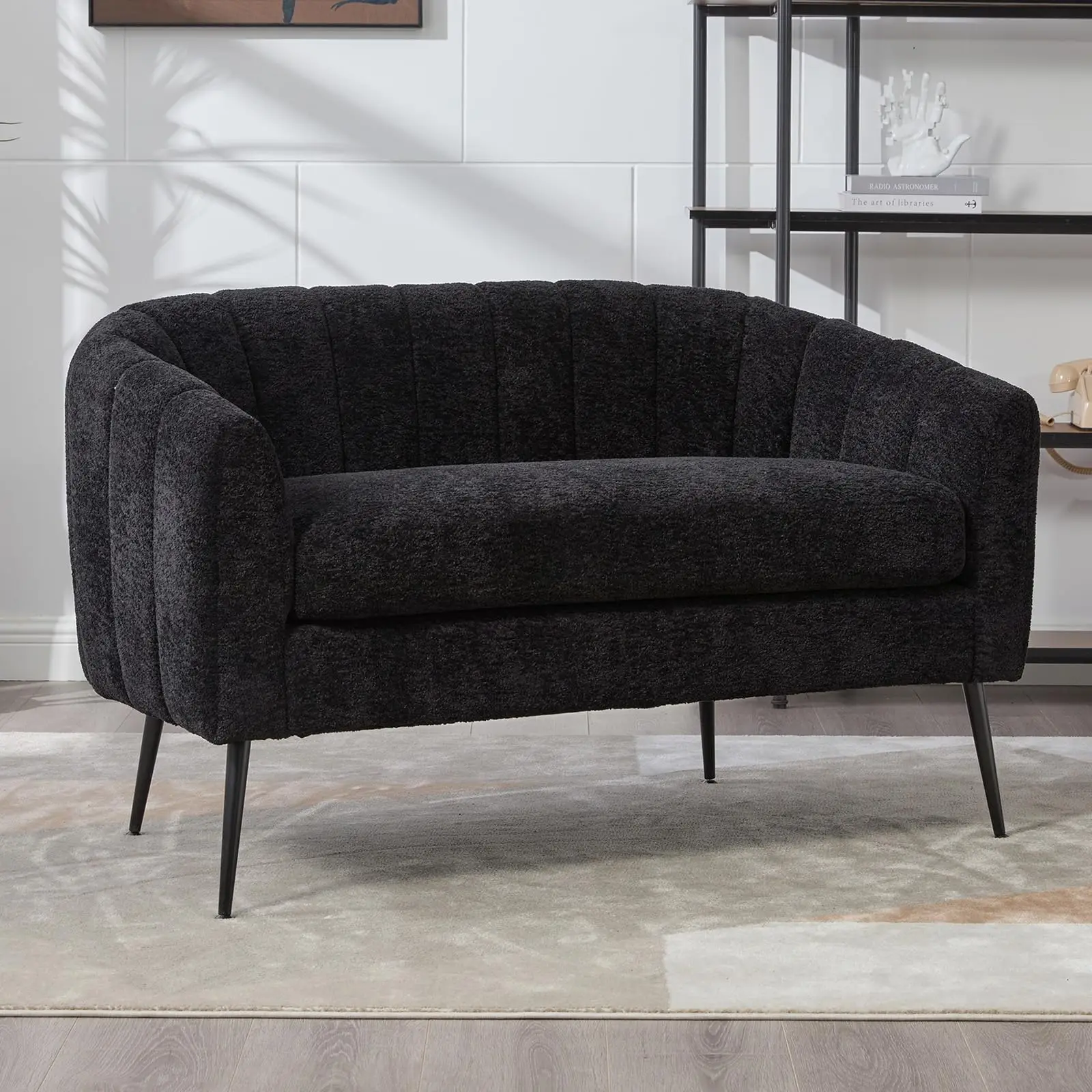 50.2'' Loveseat Sofa, Modern Sherpa Boucle 2-Seater Sofa with Metal Legs, Comfy Upholstered Small Accent Couch for