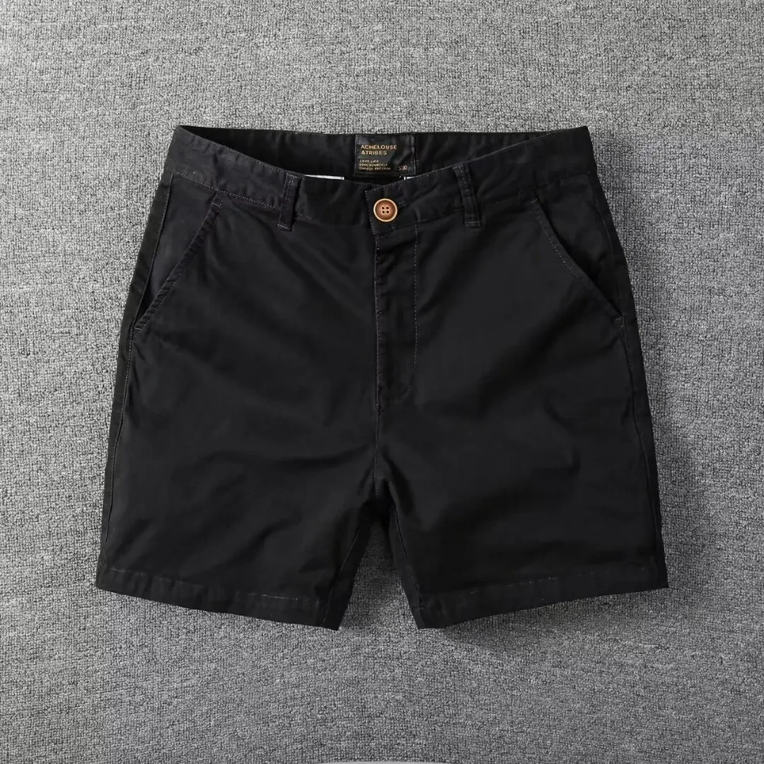 Men's Casual Cotton Shorts Summer Solid Color Slim Fit Loose Fit Thin Three-quarter Length Pants European American Workwear