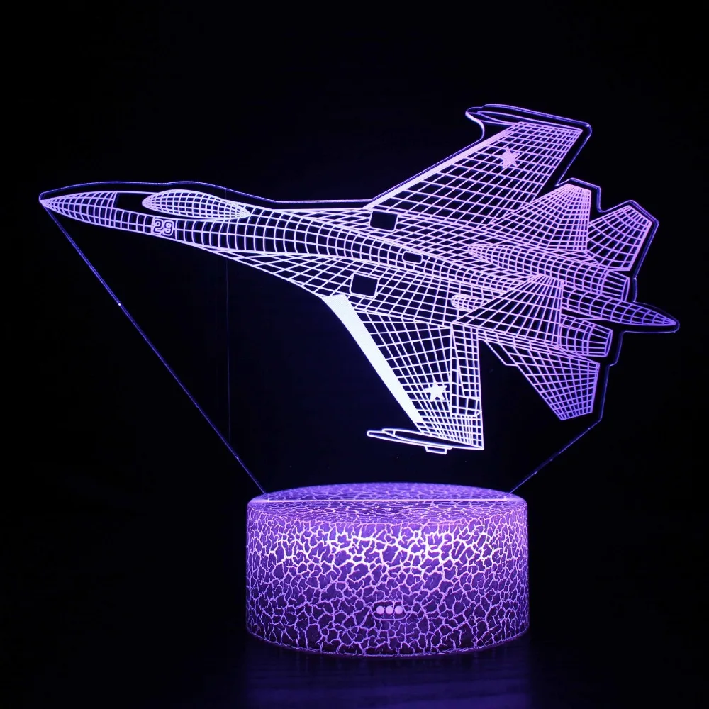 Fighter Jet Plane 3D Illusion Lamp Airplane Bedroom Decor Night Light Birthday Party Christmas New Year Gifts for Men Kids Boys