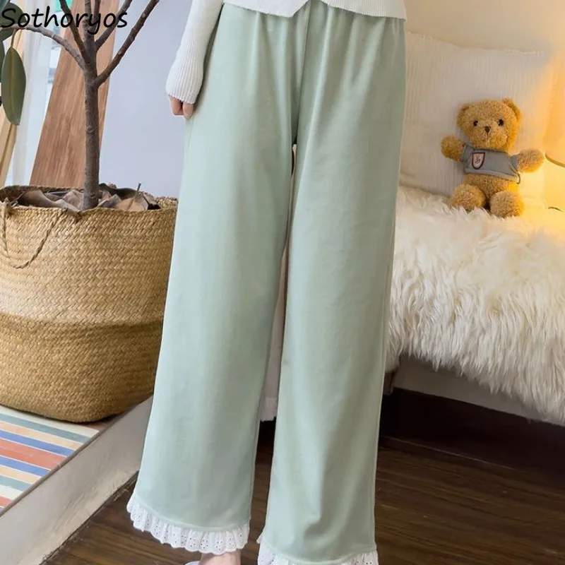 Solid Pajama Pants for Women Warm Spring Autumn Clothing Girls Comfortable Outwear Young Students College Chic Korean Style New