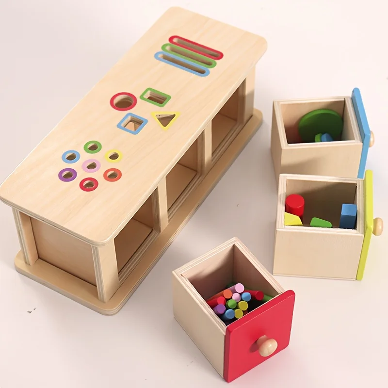 Montessori Wooden Color Shape Sorting Box Toys Color Shape Recognition Box Preschool Early Learning Educational Toys for Kids