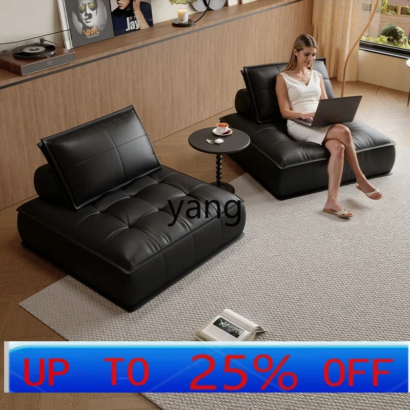 

LTT single leather sofa lazy tofu block small apartment first layer cowhide straight row