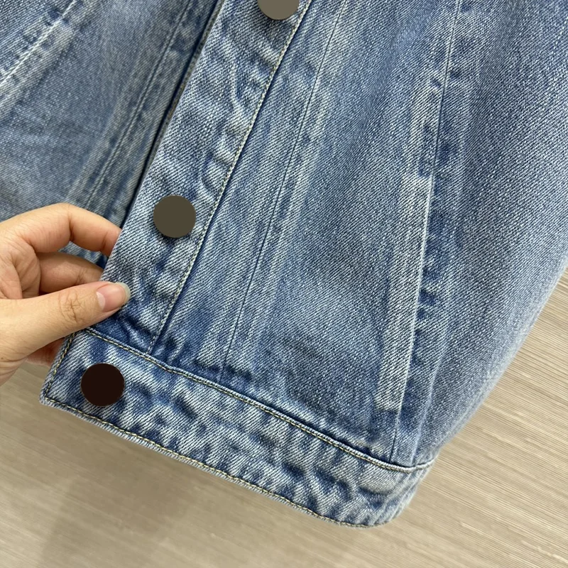 معطف جينز عالي الجودة بتصميم عالي الجودة من القطن بالكامل سترة نسائية محبوكة بفيونكة بدون أكمام ملابس خارجية 25110755
