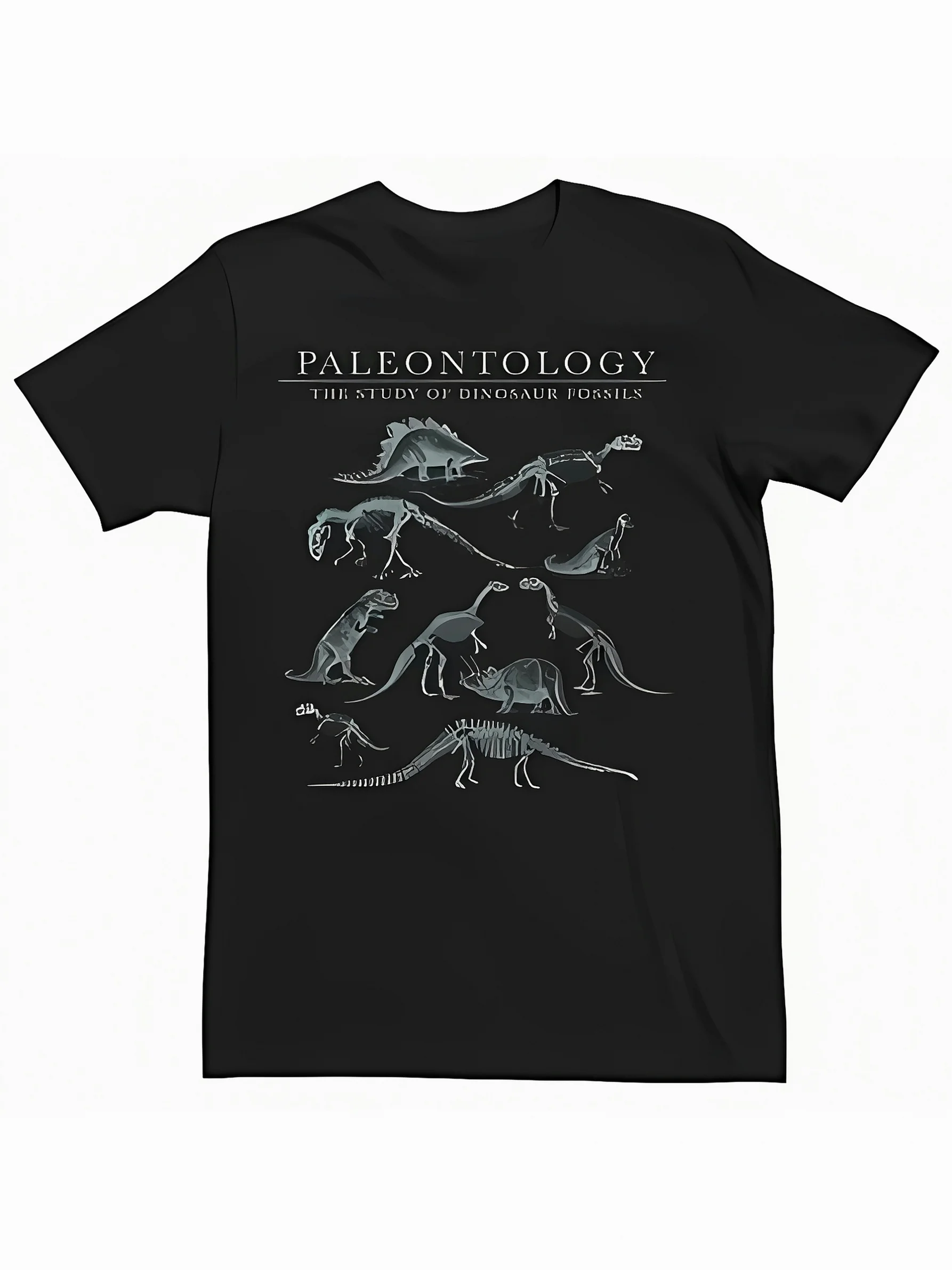 

Men's Casual Short Sleeve Graphic Tee - Featuring "Paleontology: The Study of Dinosaur Fossils" Print Vintage Skeleton Designs