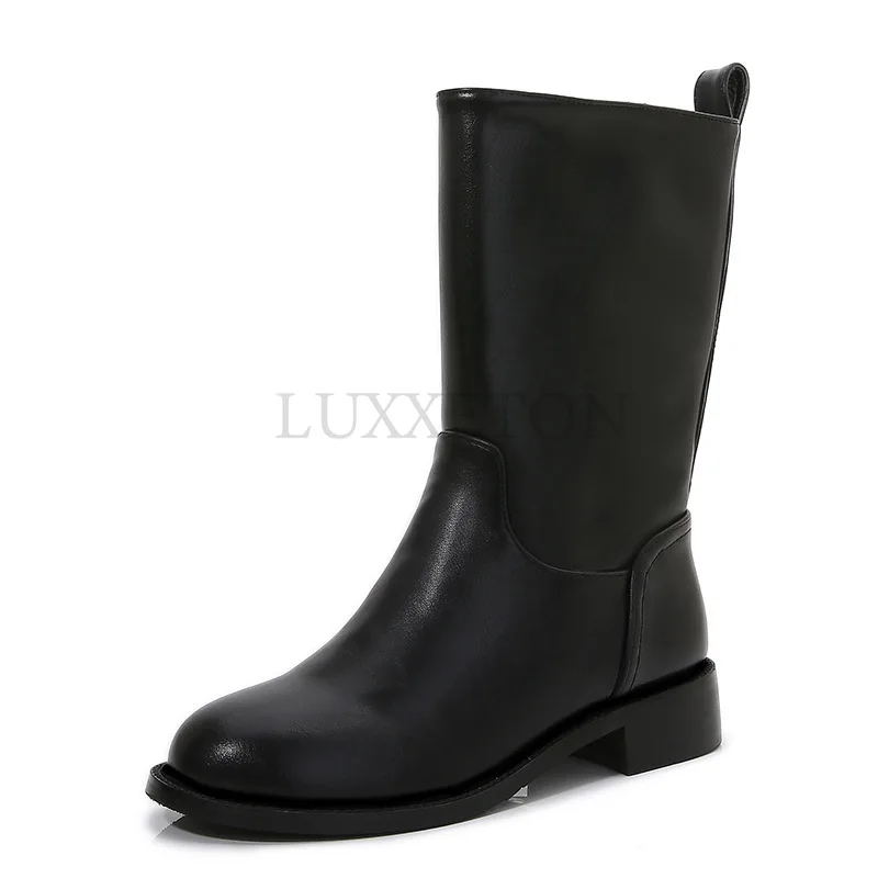 Boots Women Autumn and Winter New Versatile Genuine Leather Large Boots Knight Tube Ankle Boots